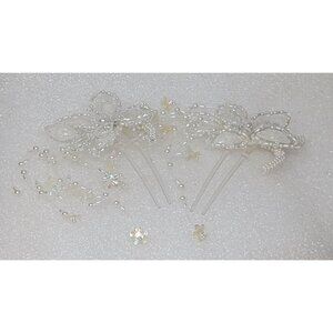 Bridal Hair Combs With Beaded Floral Design & Pearls Set of 2